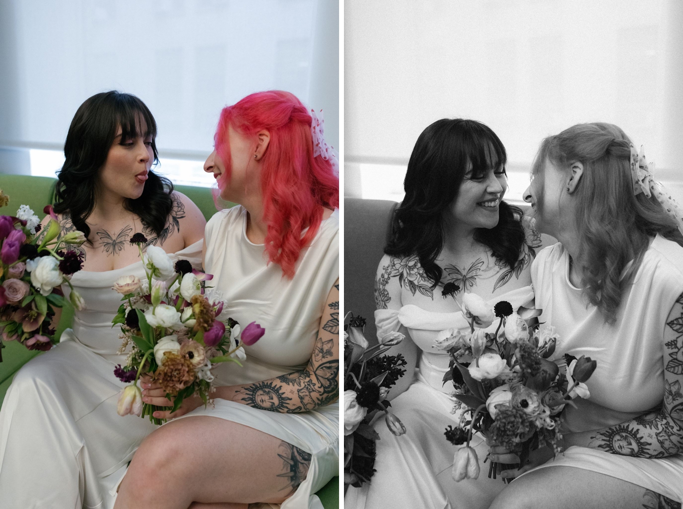Bride with pink hair for elopement in NYC