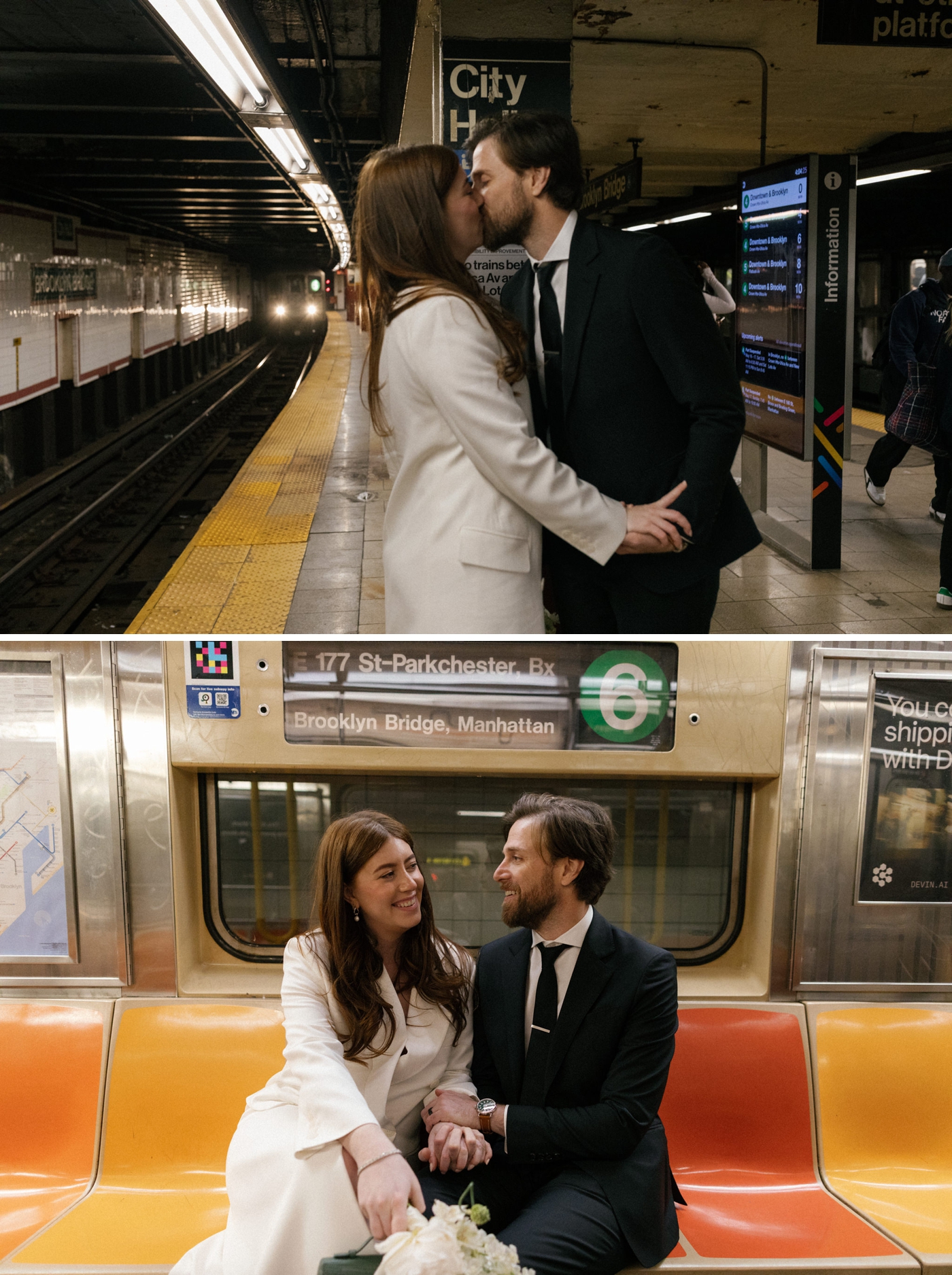 Subway elopement photography for a NYC City Hall wedding
