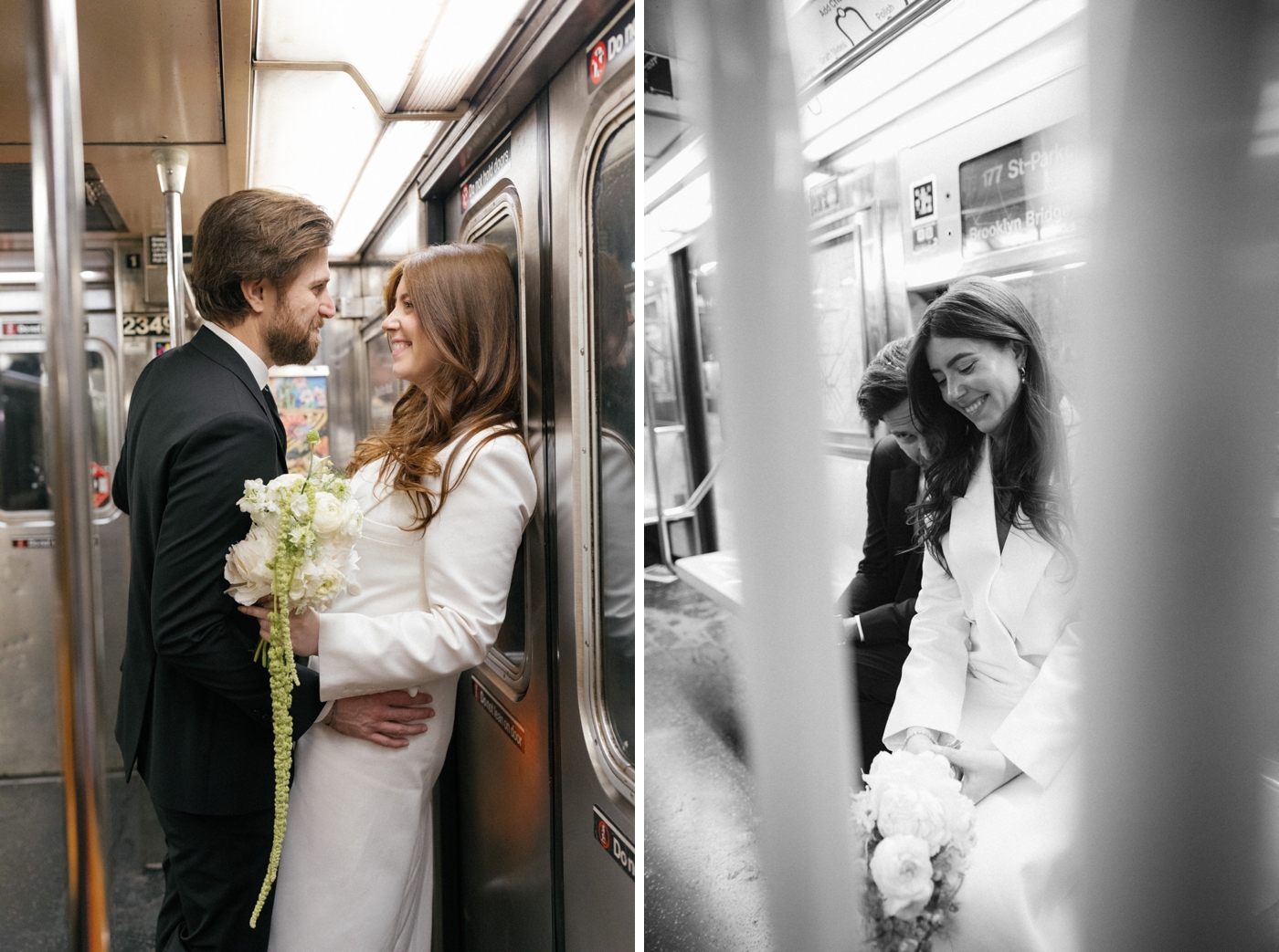 Subway elopement photography for a NYC City Hall wedding by Sylvie Rosokoff