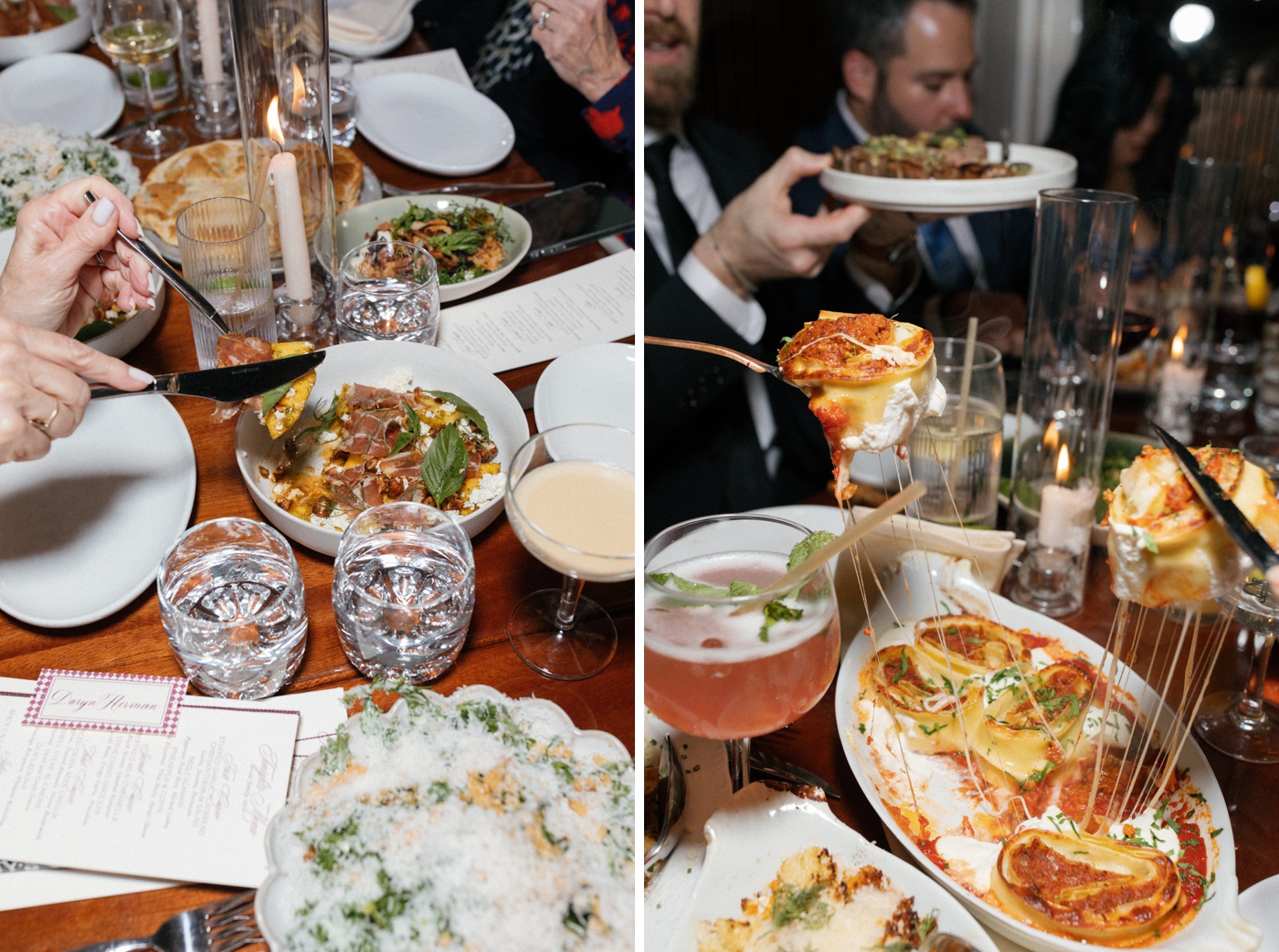 Family style dinner at wedding reception at Don Angie