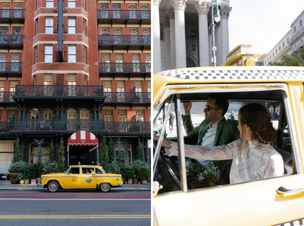 Vintage taxi for a NYC elopement photoshoot