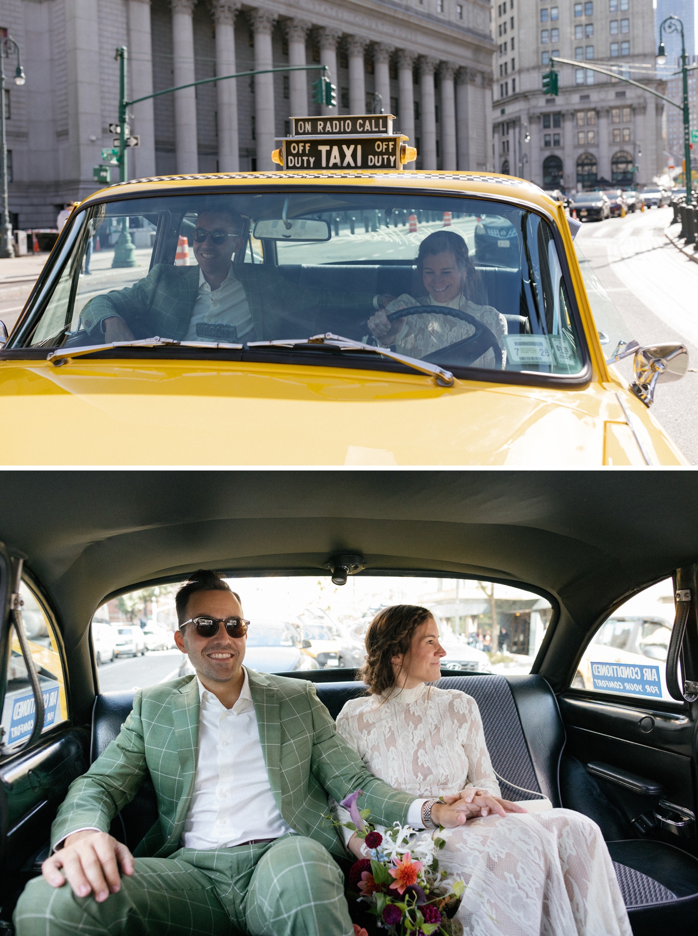 1968 checkered cab for a vintage elopement in NYC