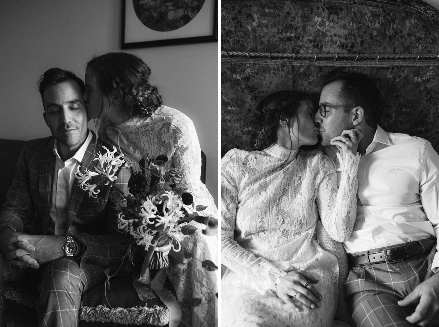 Black and white elopement portraits at Hotel Chelsea in NYC