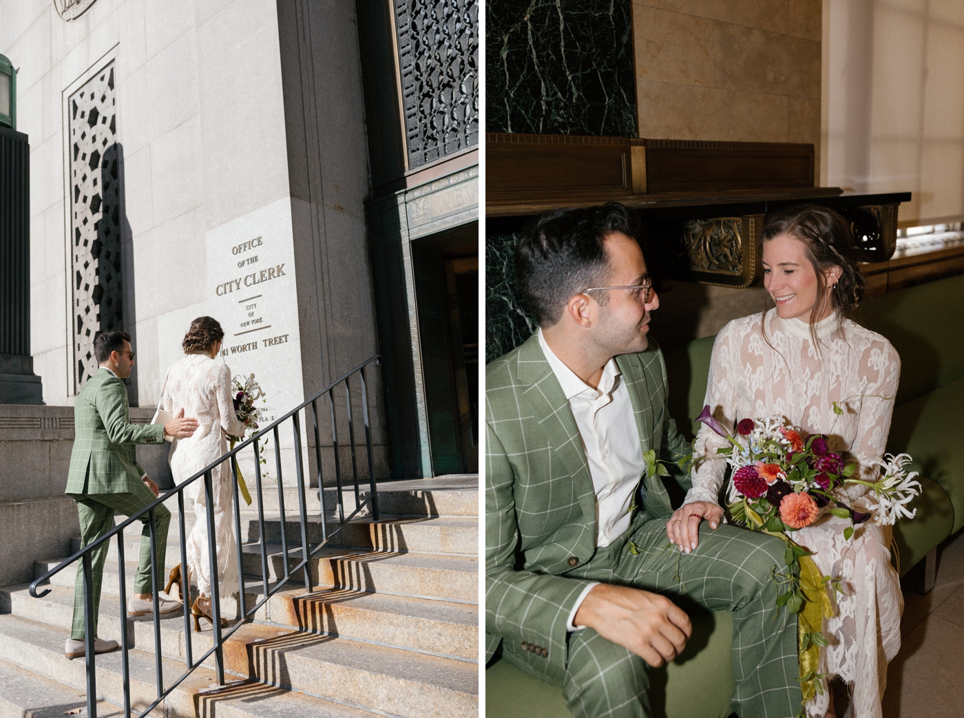 bride and groom waiting for their NYC City Hall elopement