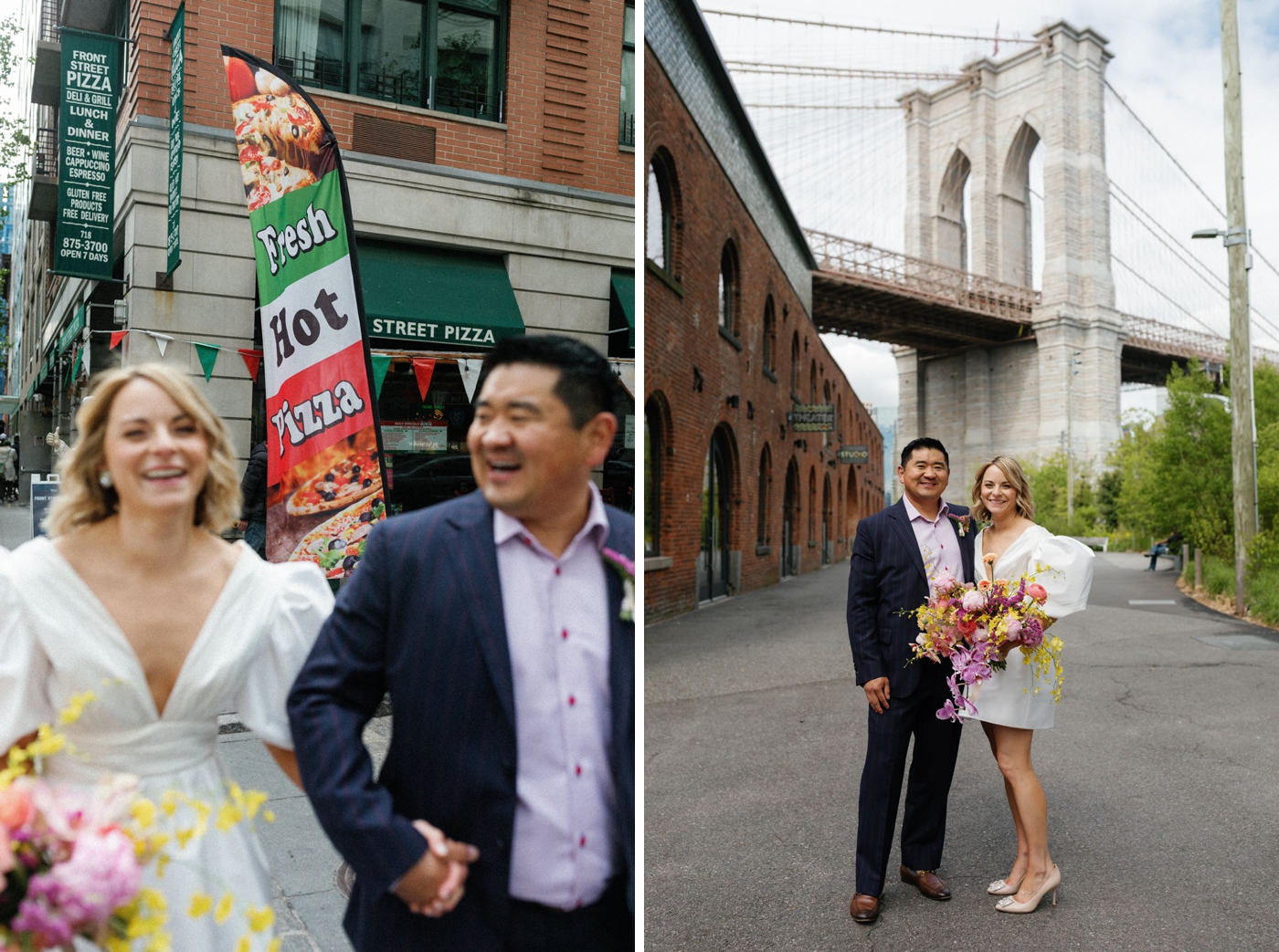 Bride and groom exploring NYC during their elopement photoshoot